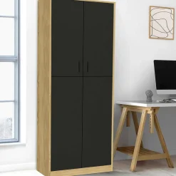 Armoire de bureau multifonction bois noir*IDMarket Hot