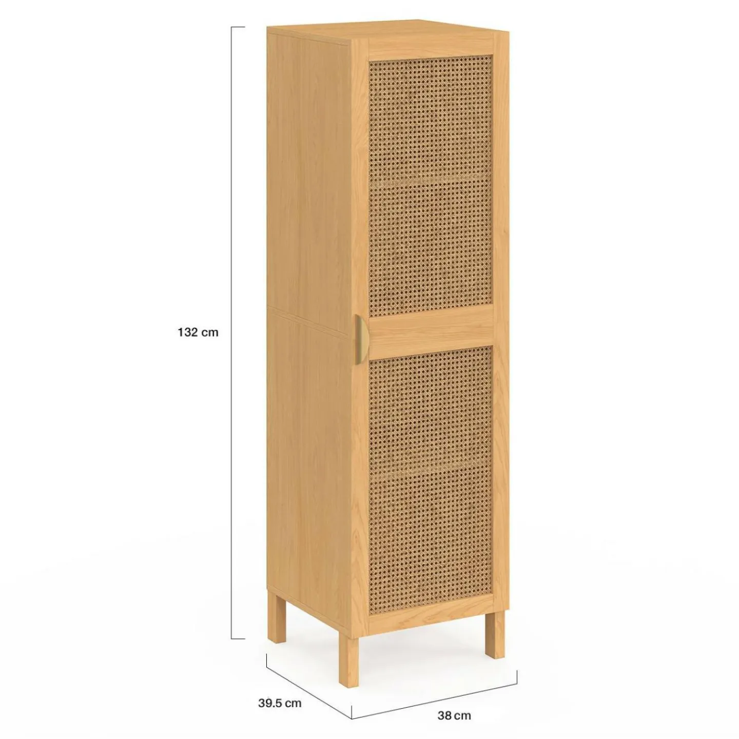 Armoire de rangement 1 porte 3 étagères bois et cannage*IDMarket Clearance