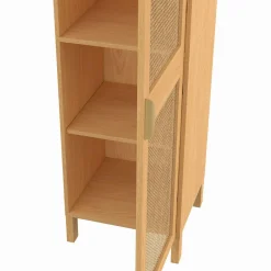 Armoire de rangement 1 porte 3 étagères bois et cannage*IDMarket Clearance