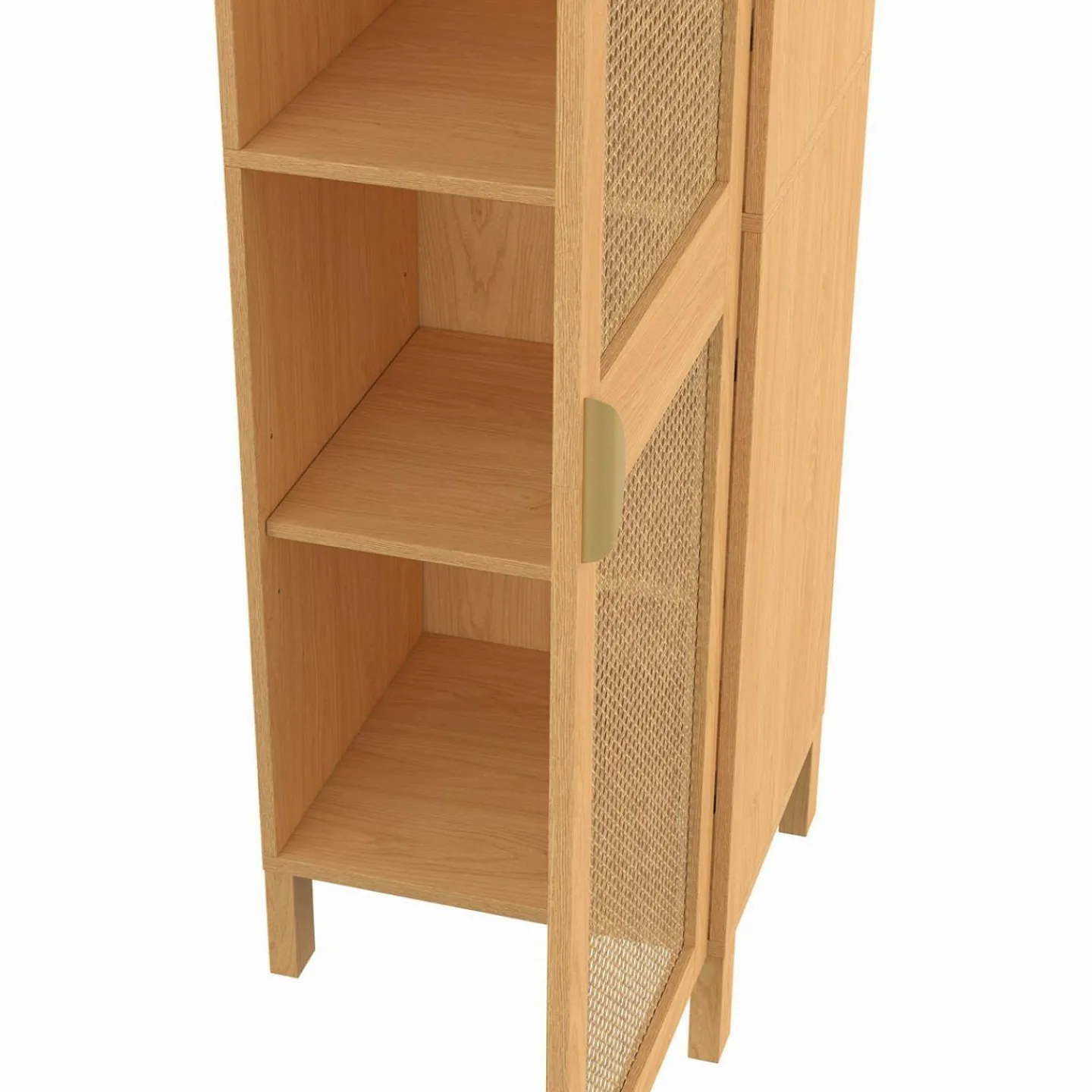 Armoire de rangement 1 porte 3 étagères bois et cannage*IDMarket Clearance