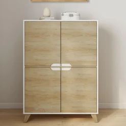 Armoire de rangement scandinave avec 4 portes blanc et bois*IDMarket Online