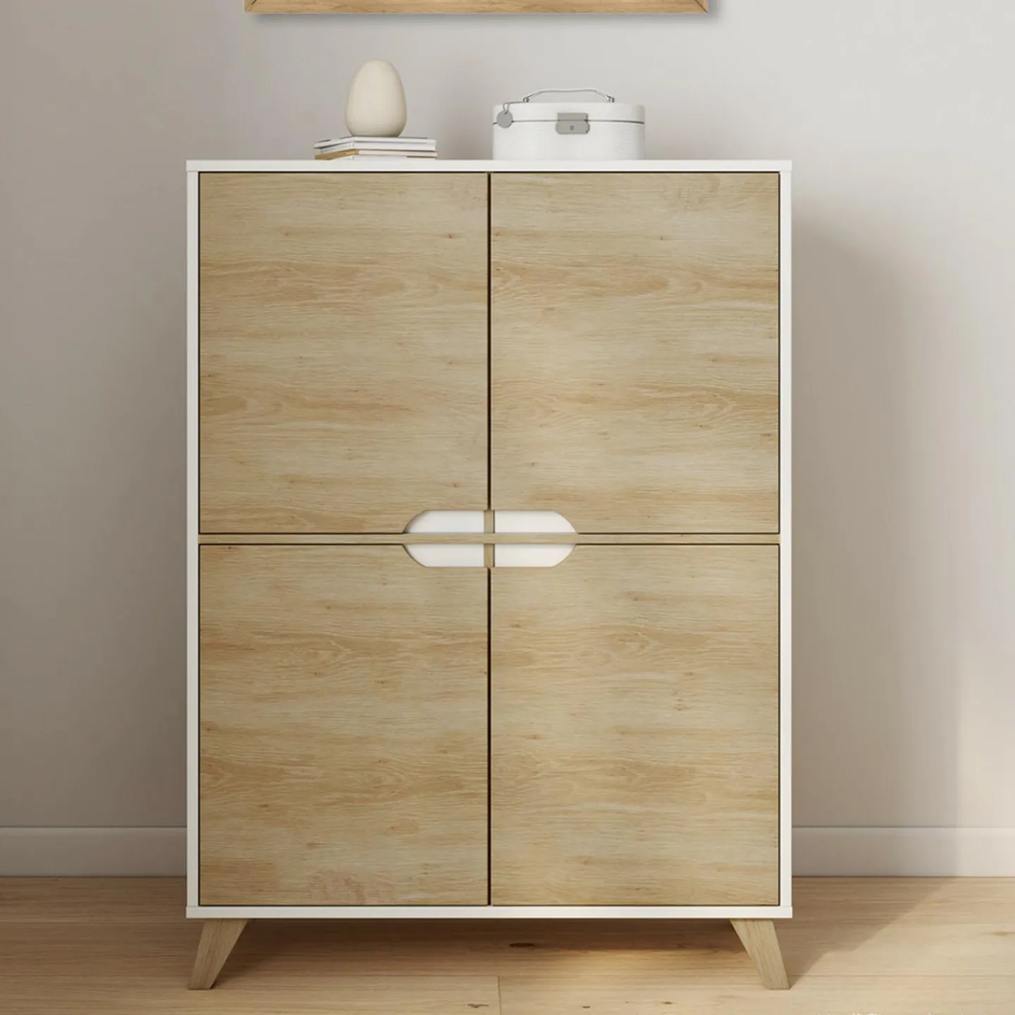 Armoire de rangement scandinave avec 4 portes blanc et bois*IDMarket Online