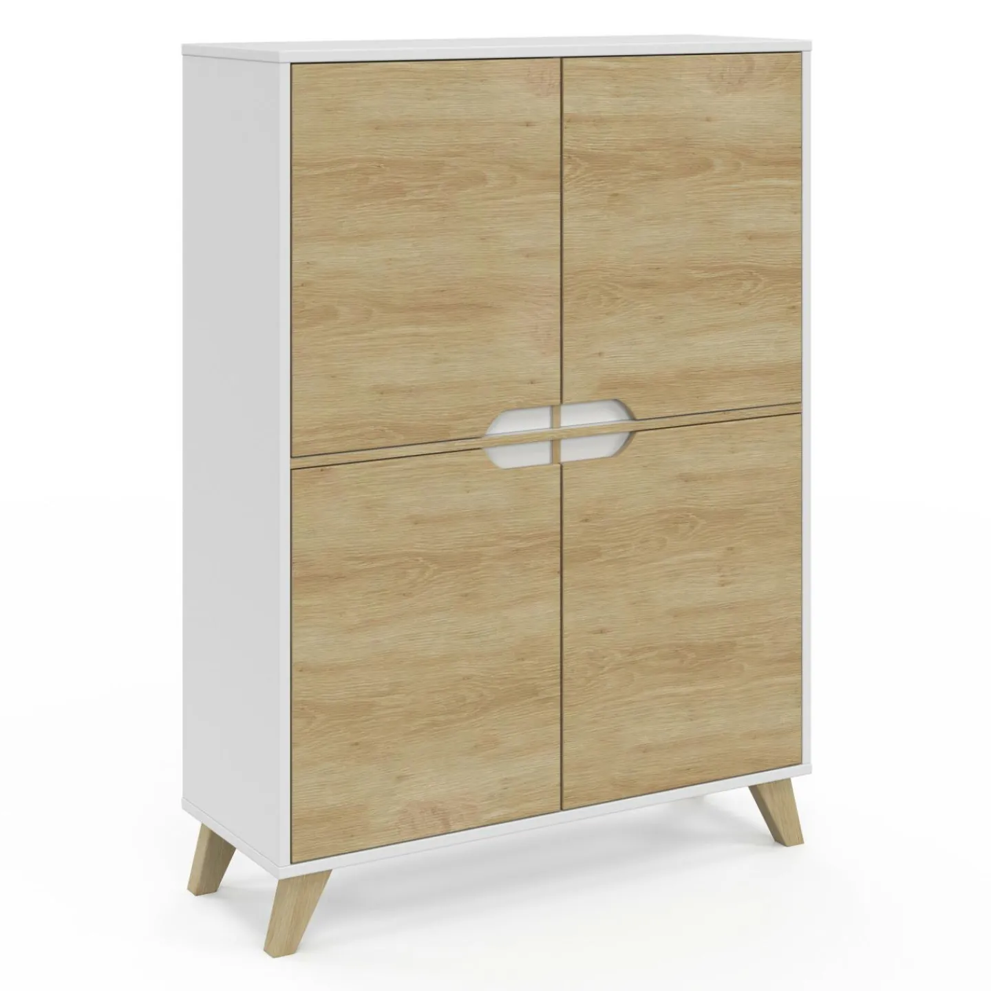 Armoire de rangement scandinave avec 4 portes blanc et bois*IDMarket Online
