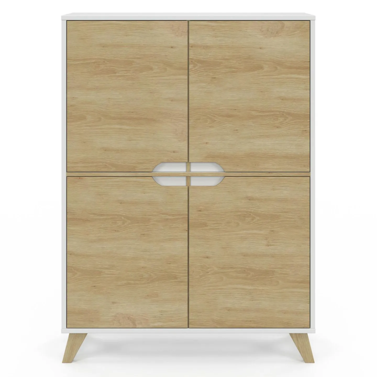 Armoire de rangement scandinave avec 4 portes blanc et bois*IDMarket Online