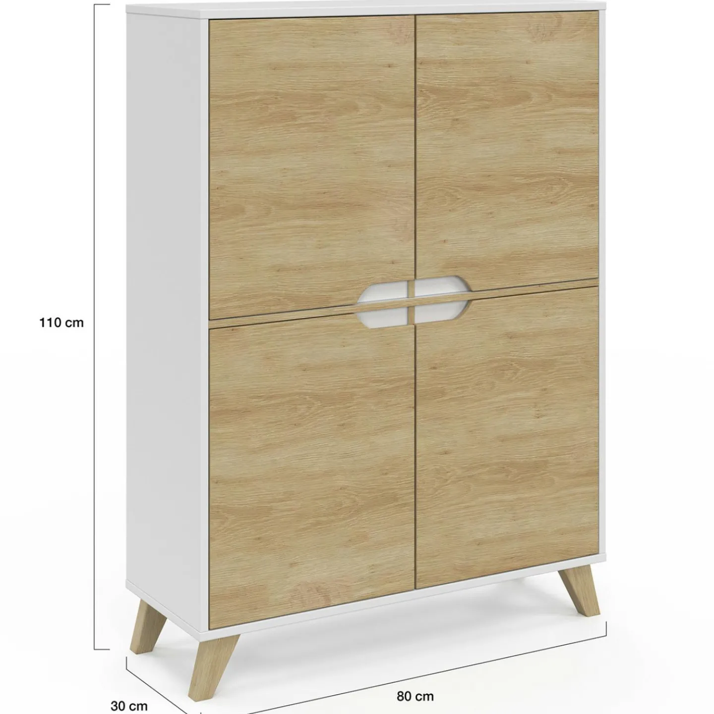 Armoire de rangement scandinave avec 4 portes blanc et bois*IDMarket Online