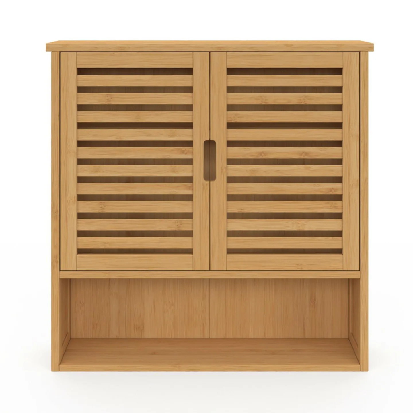 Armoire de salle de bain murale en bambou 2 portes et étagère*IDMarket Outlet