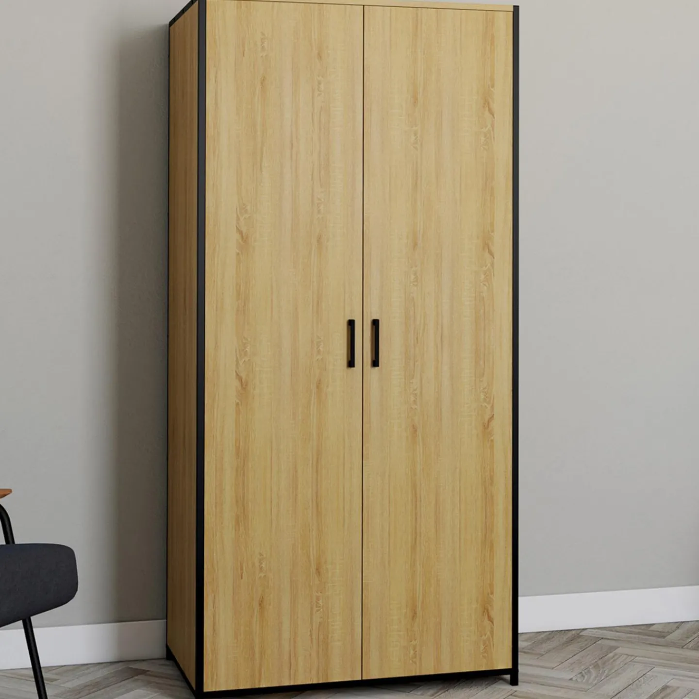 Armoire grande capacité avec penderie et étagères*IDMarket Discount