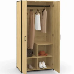 Armoire grande capacité avec penderie et étagères*IDMarket Discount