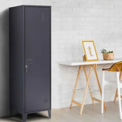 Armoire industrielle vestiaire métallique et bois gris foncé*IDMarket Discount