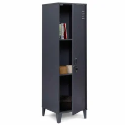 Armoire industrielle vestiaire métallique et bois gris foncé*IDMarket Discount