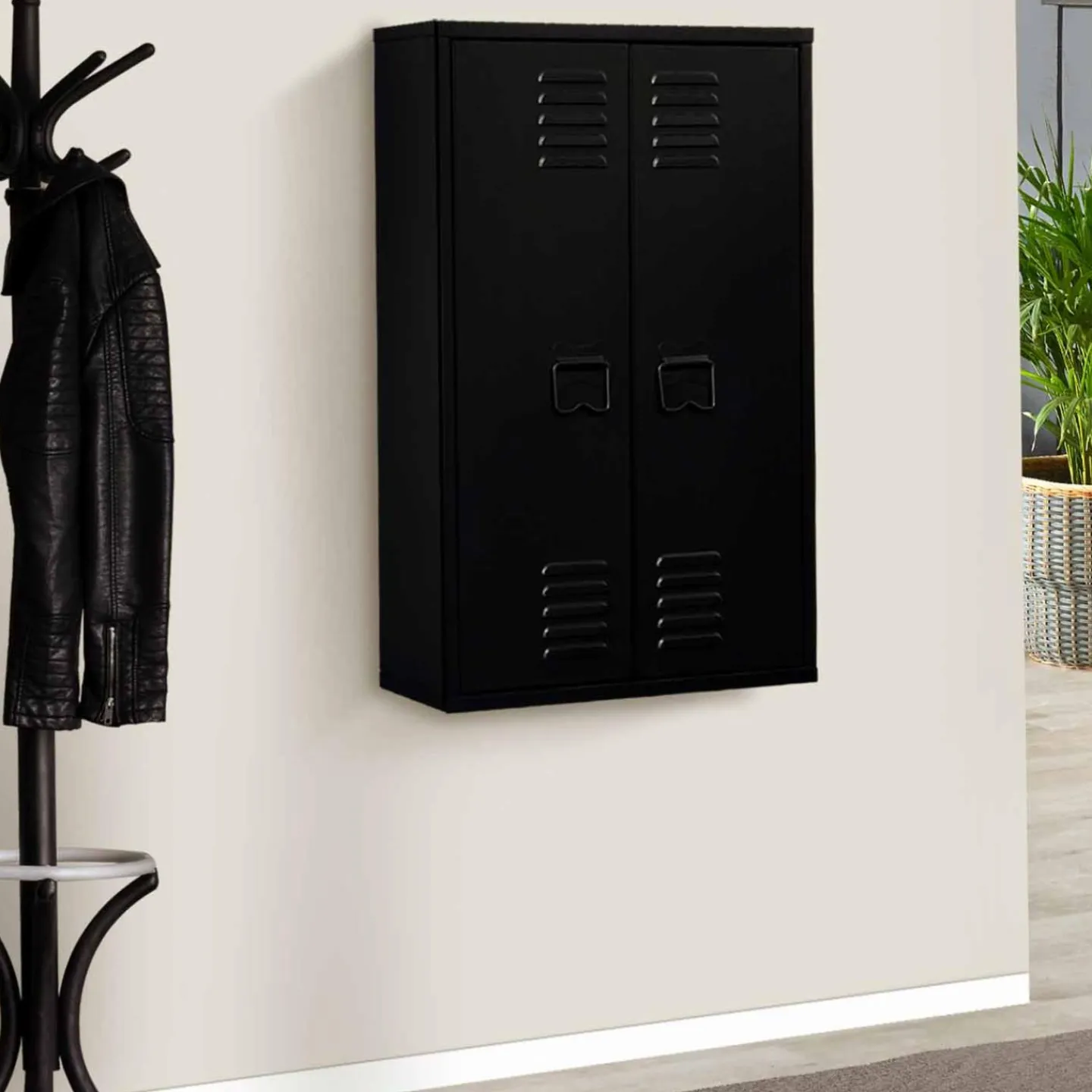 Armoire murale 2 portes noir et métal*IDMarket Sale