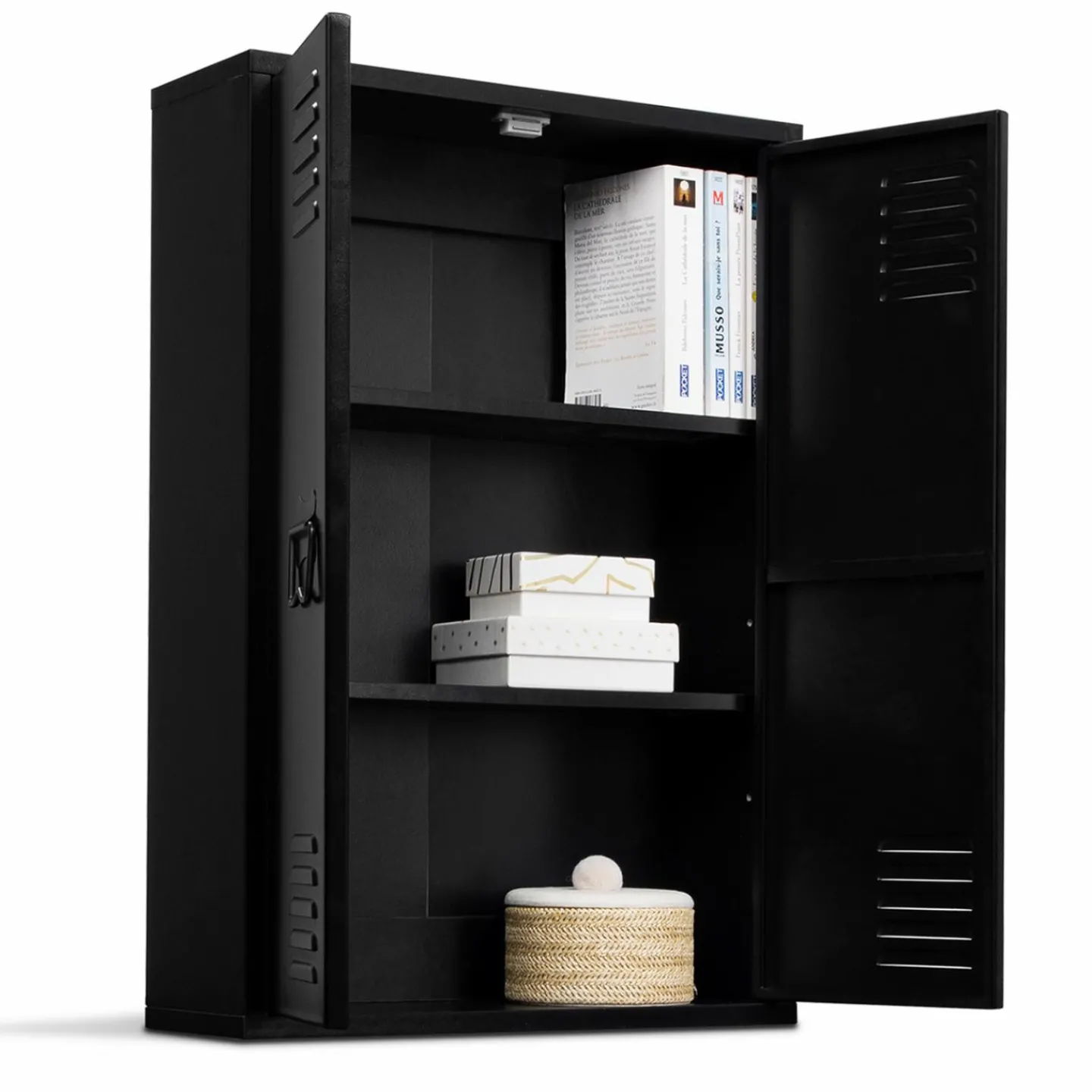 Armoire murale 2 portes noir et métal*IDMarket Sale