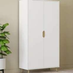 Armoire scandinave 2 portes blanche penderie 80 cm avec étagères rangement*IDMarket Outlet