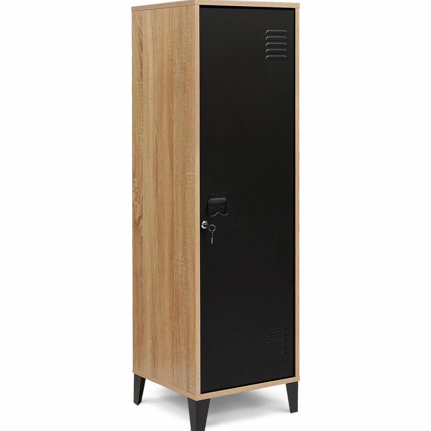 Armoire vestiaire bois et porte métallique noir design industriel*IDMarket Discount