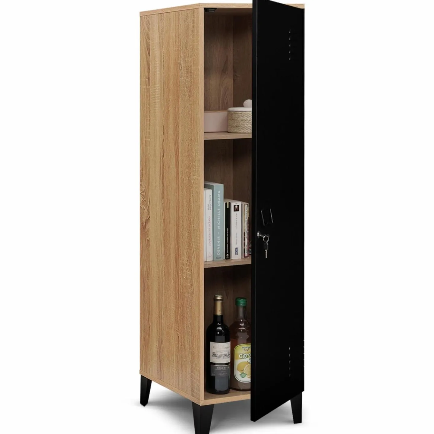 Armoire vestiaire bois et porte métallique noir design industriel*IDMarket Discount