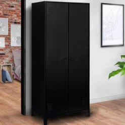 Armoire vestiaire métal noir avec 2 portes*IDMarket Outlet