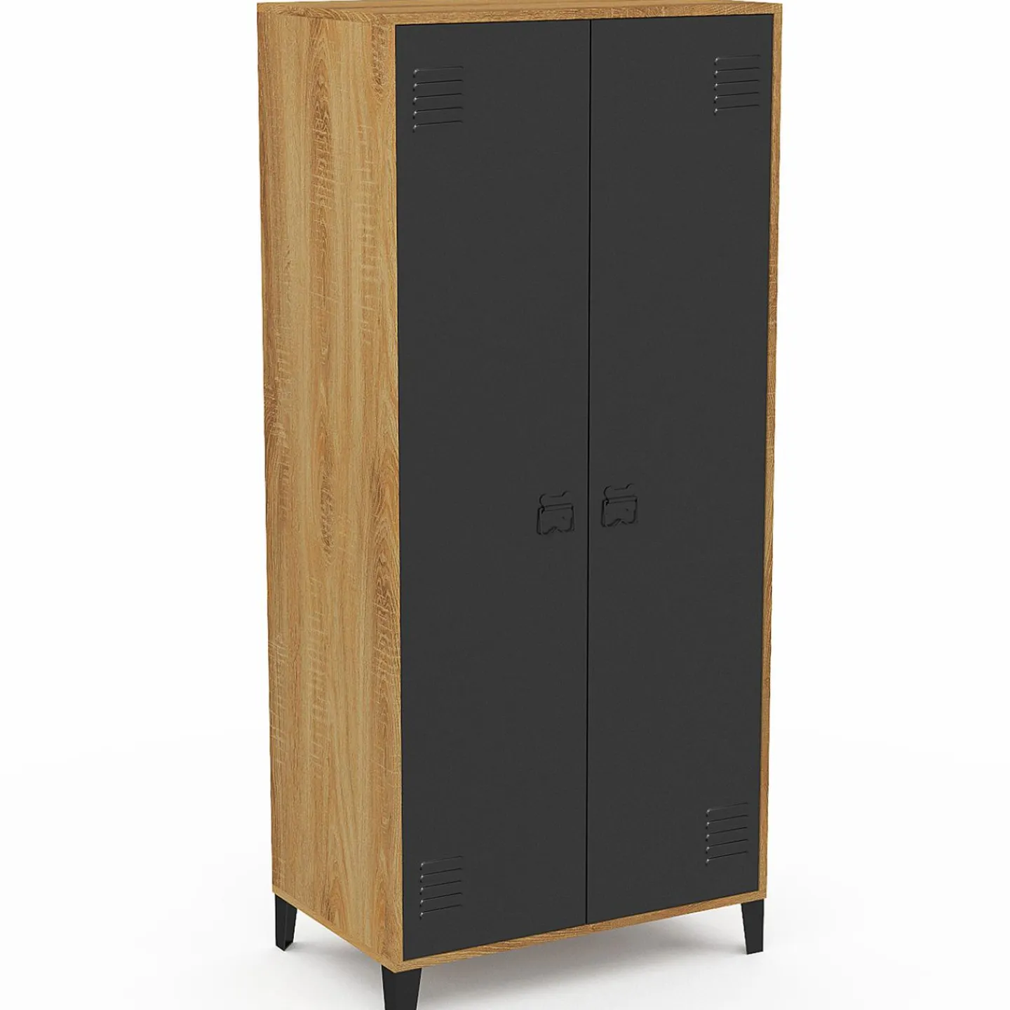 Armoire vestiaire penderie métal noir et bois avec 2 portes*IDMarket Discount