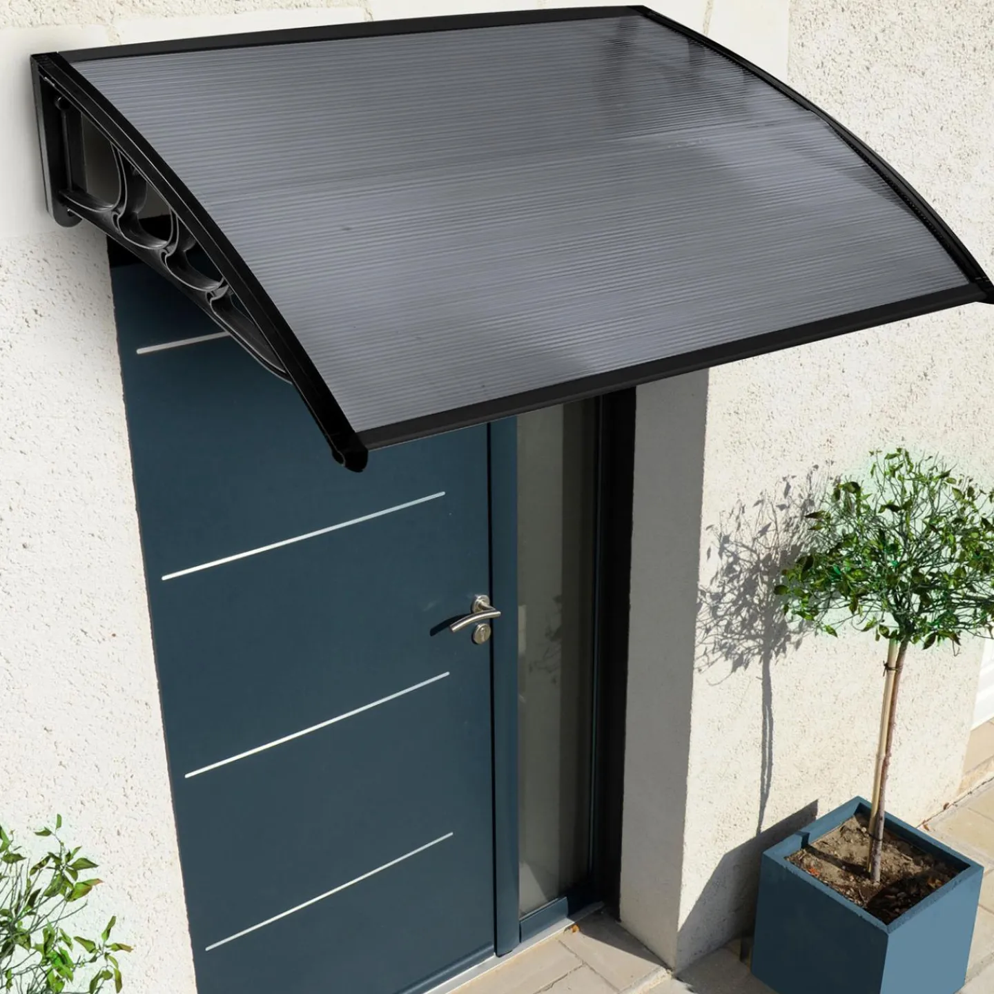 Auvent de porte marquise en polycarbonate noire 80 x 120 cm*IDMarket Discount