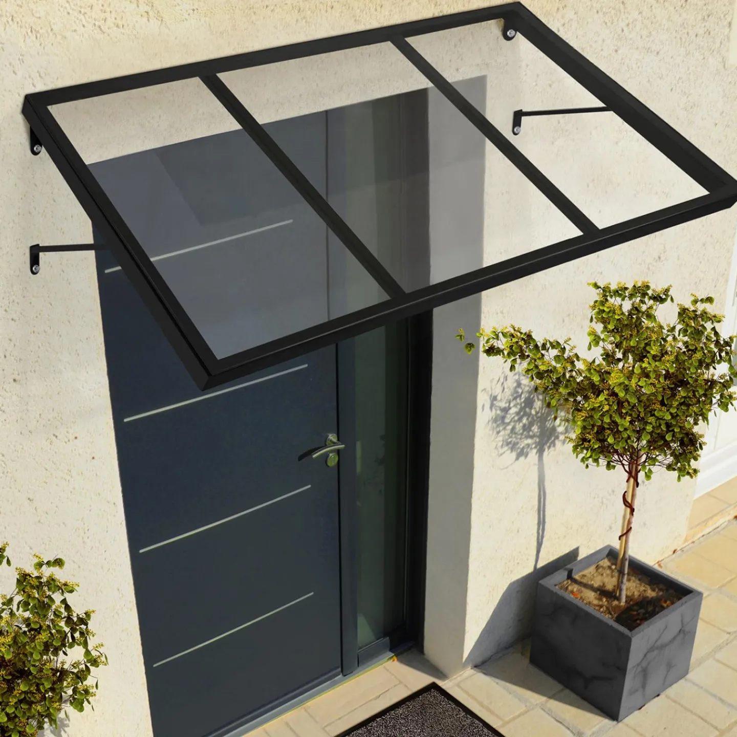 Auvent de porte moderne verrière noire 90 x 140 cm*IDMarket Clearance