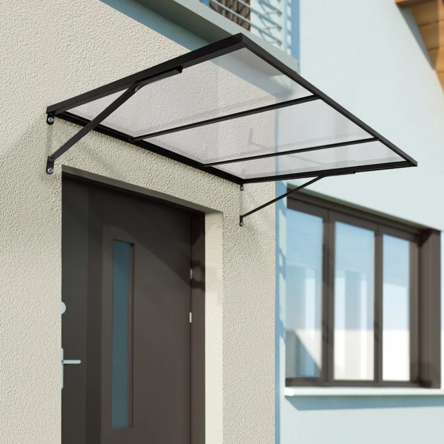 Auvent de porte moderne verrière noire 90 x 140 cm*IDMarket Clearance