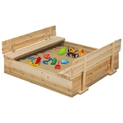 Bac à sable bois refermable avec couvercle et 2 bancs intégrés*IDMarket Best