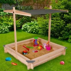 Bac à sable en bois avec toit gris refermable*IDMarket Outlet