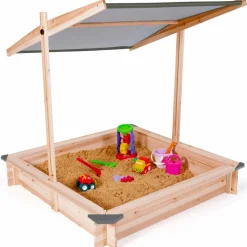 Bac à sable en bois avec toit gris refermable*IDMarket Outlet
