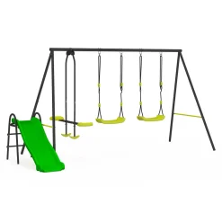 Balançoire 3 agrès portique avec 2 balançoires, 1 face à face et toboggan*IDMarket Discount