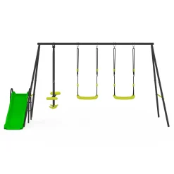 Balançoire 3 agrès portique avec 2 balançoires, 1 face à face et toboggan*IDMarket Discount