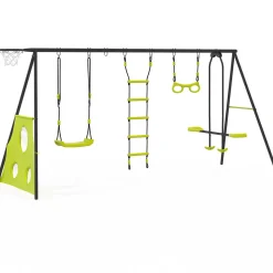 Balançoire 4 portiques pour jardin avec panier de basket et but de foot*IDMarket New