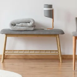 Banc bambou tissu gris style scandinave*IDMarket Best