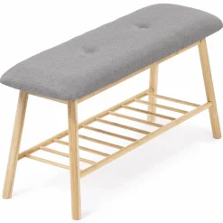 Banc bambou tissu gris style scandinave*IDMarket Best