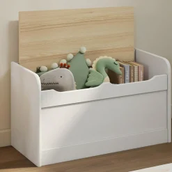 Banc coffre de rangement enfant 60 cm en bois blanc et hêtre*IDMarket Discount