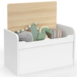 Banc coffre de rangement enfant 60 cm en bois blanc et hêtre*IDMarket Discount