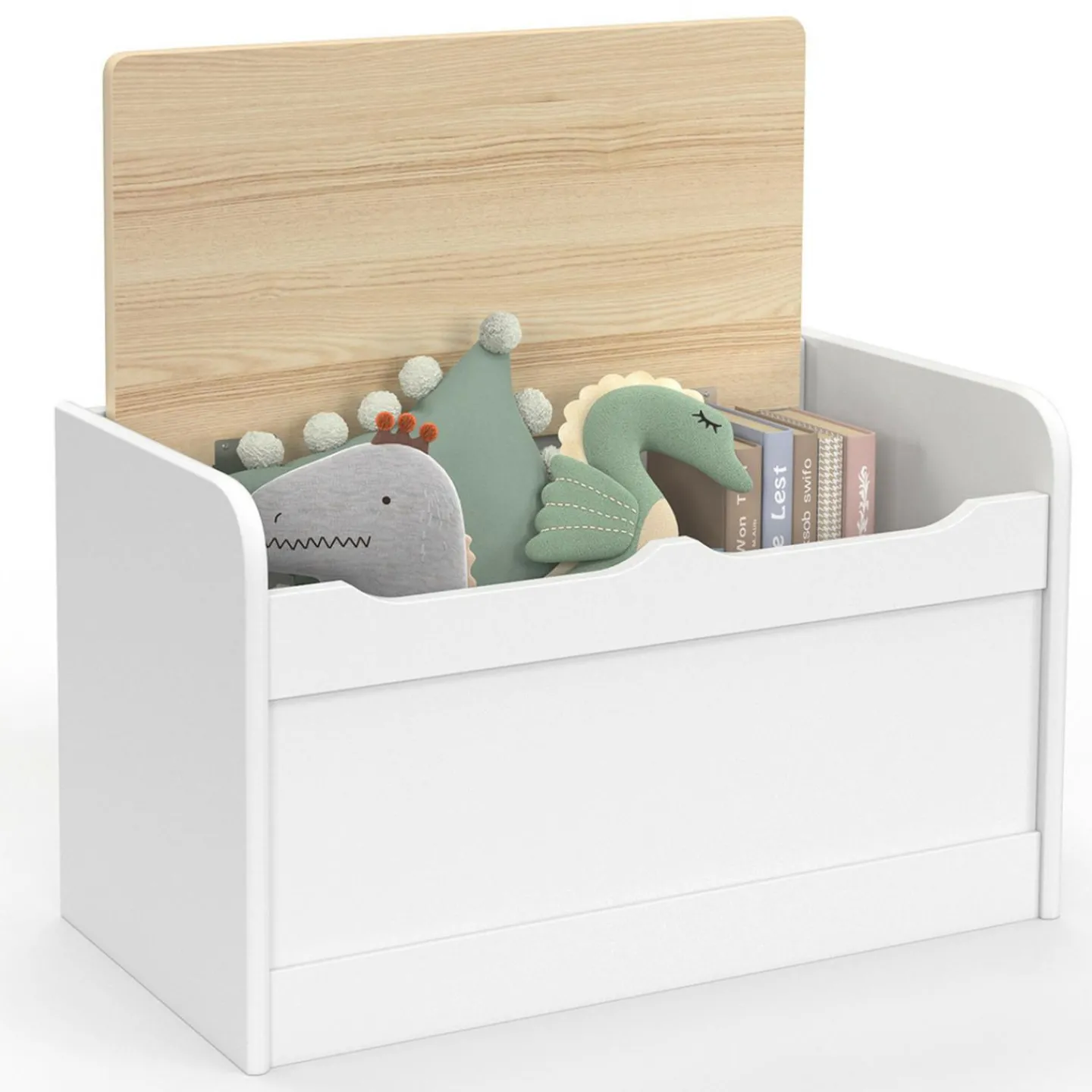 Banc coffre de rangement enfant 60 cm en bois blanc et hêtre*IDMarket Discount