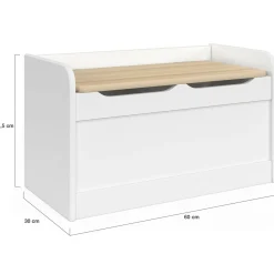 Banc coffre de rangement enfant 60 cm en bois blanc et hêtre*IDMarket Discount