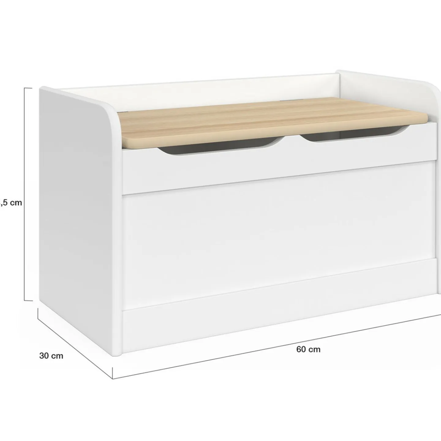 Banc coffre de rangement enfant 60 cm en bois blanc et hêtre*IDMarket Discount