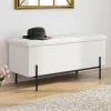 Banc coffre rangement pieds métal noir 100 cm tissu bouclette blanc*IDMarket Outlet