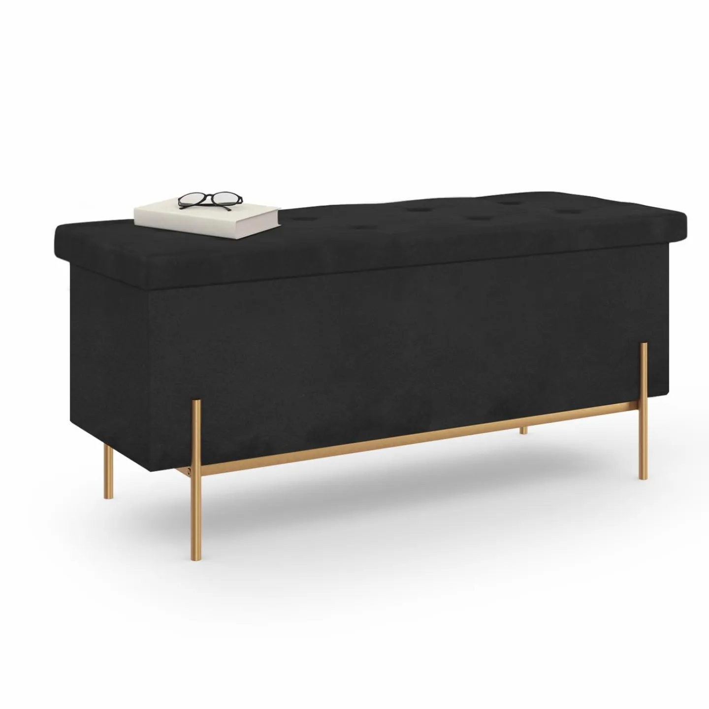 Banc de rangement velours noir avec pieds métal doré 100 cm*IDMarket Online