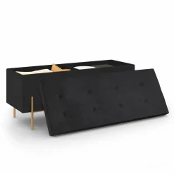 Banc de rangement velours noir avec pieds métal doré 100 cm*IDMarket Online