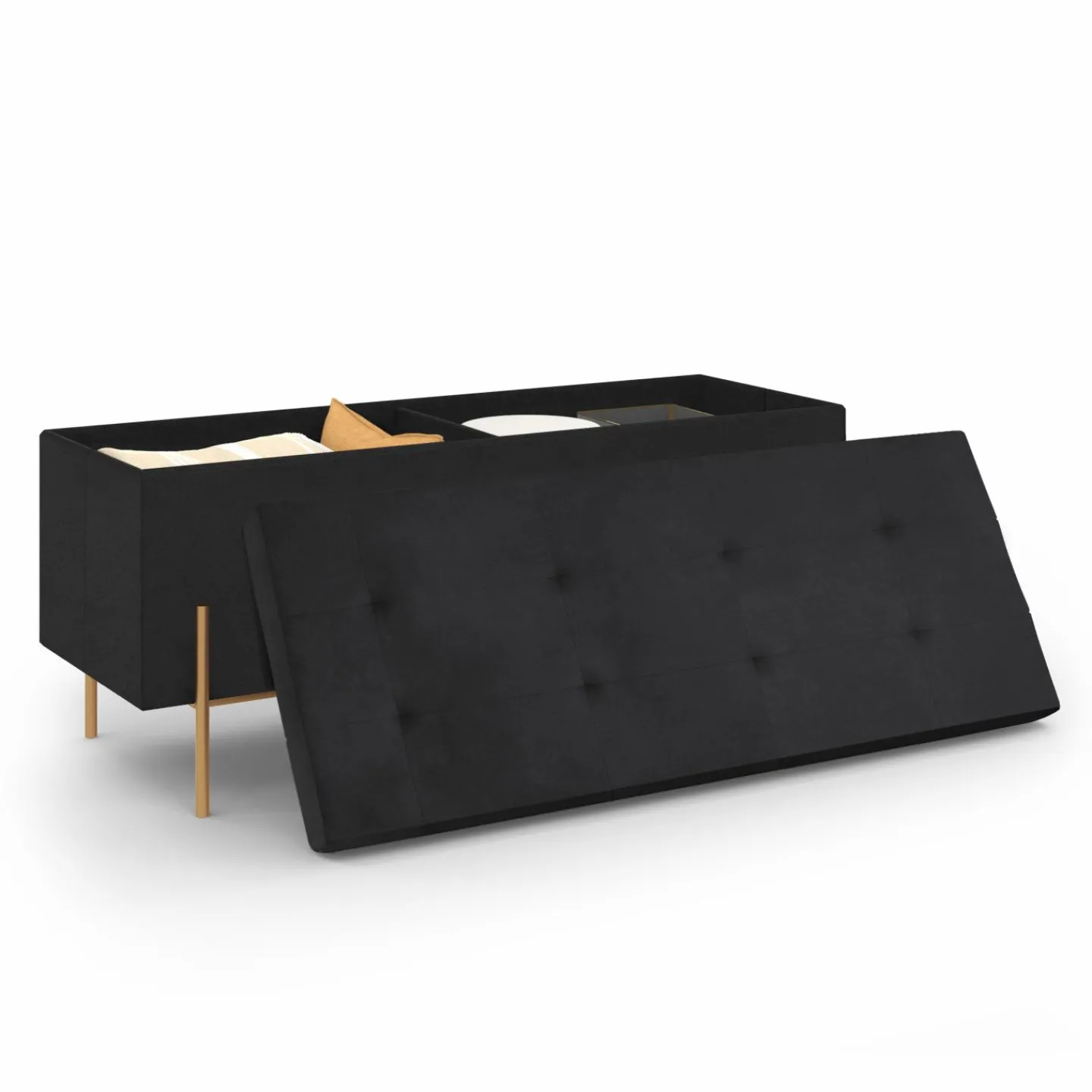 Banc de rangement velours noir avec pieds métal doré 100 cm*IDMarket Online