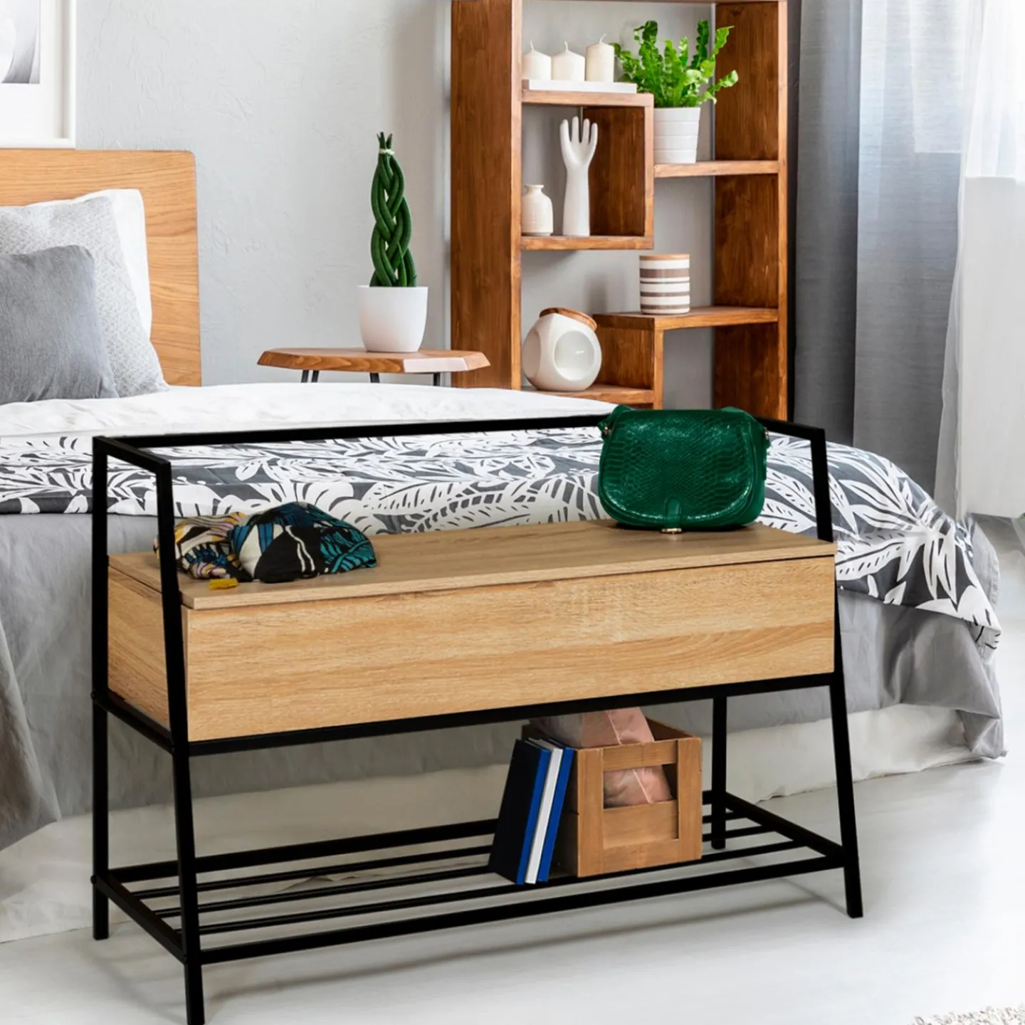 Banc d'entrée industriel bois et noir*IDMarket