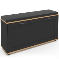 Banc d'entrée noir avec coussin et rangement chaussures*IDMarket Hot