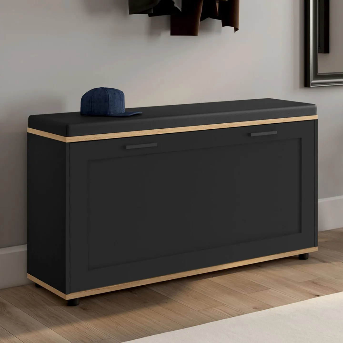 Banc d'entrée noir avec coussin et rangement chaussures*IDMarket Hot