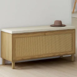 Banc d'entrée vintage avec rangement chaussures effet cannage naturel*IDMarket Online