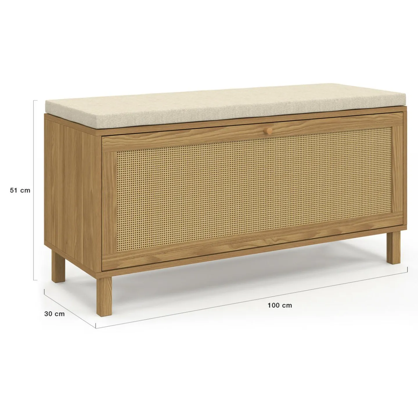 Banc d'entrée vintage avec rangement chaussures effet cannage naturel*IDMarket Online