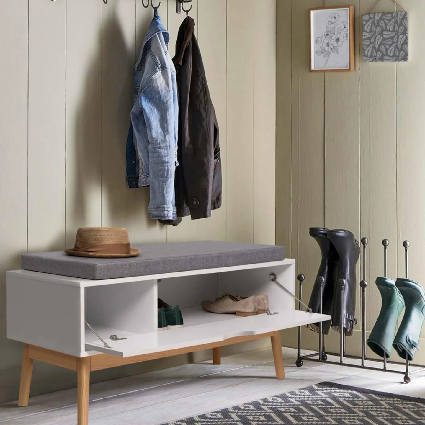 Banquette coffre de rangement blanc*IDMarket New