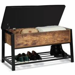 Banquette coffre de rangement bois et métal*IDMarket Online