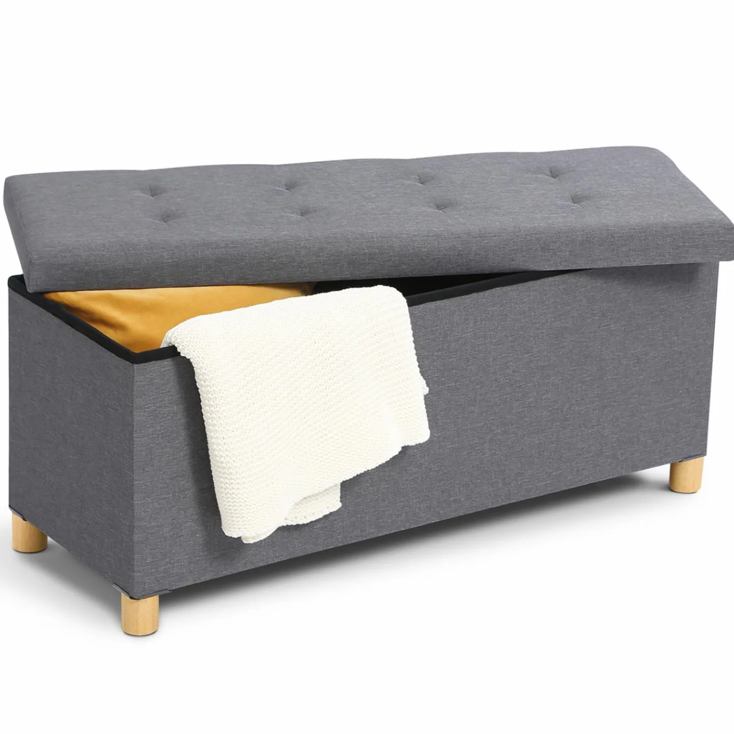 Banquette rangement tissu gris en lin*IDMarket Hot