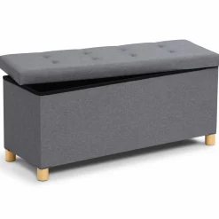 Banquette rangement tissu gris en lin*IDMarket Hot
